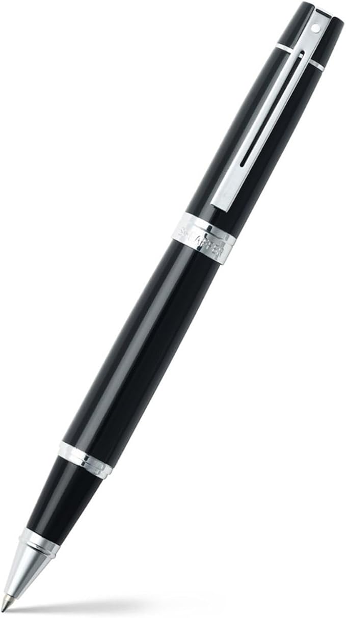 Sheaffer 300 Glossy Black Rollerball Pen with Chrome-Plated Trim