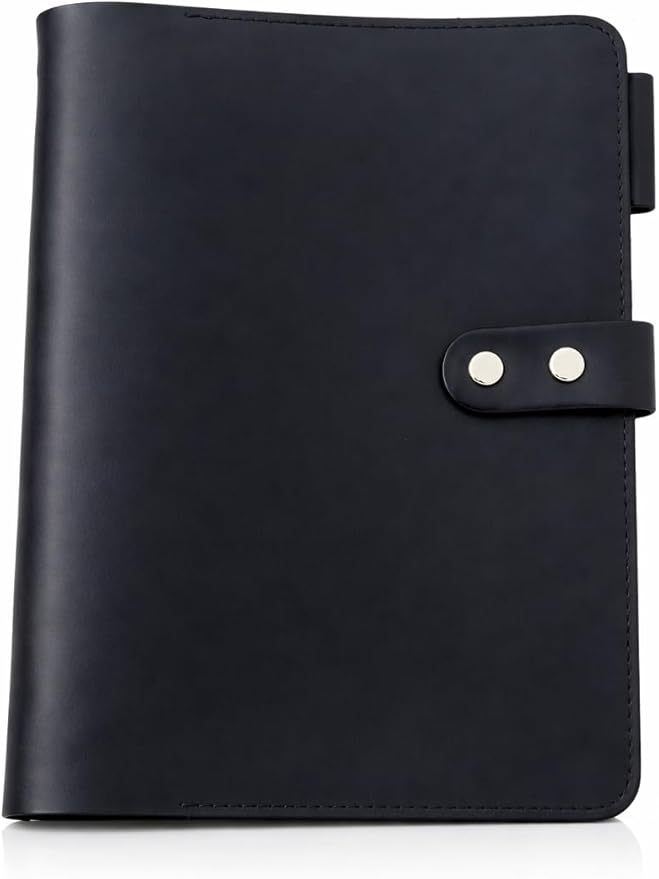 Premium Leather 3-Ring Binder Portfolio, 8.5x11 Inch Letter Size Organizer Folder, Refillable 3-Hole Paper BusinessBinder, Resume Folio for Men and Women (Black)