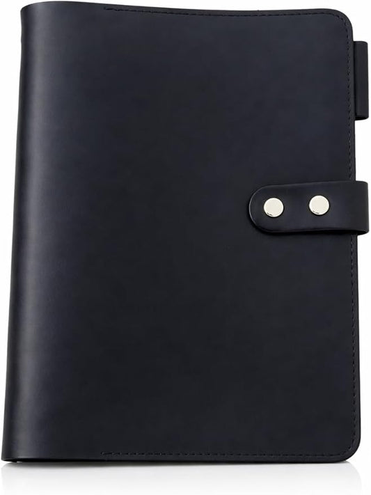 Premium Leather 3-Ring Binder Portfolio, 8.5x11 Inch Letter Size Organizer Folder, Refillable 3-Hole Paper BusinessBinder, Resume Folio for Men and Women (Black)