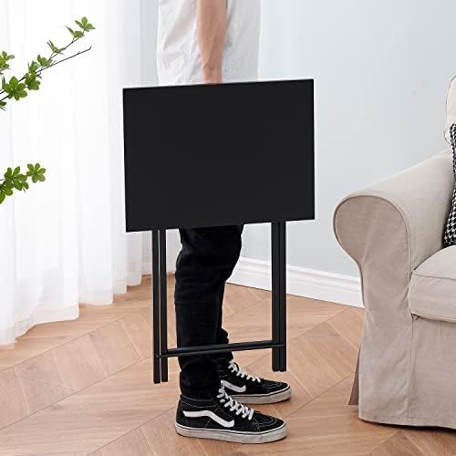 VECELO Folding TV Tray for Eating Set of 4, Portable Dinner/Snack Table with Cup Holder for Couch, Living Room and Small Space,Black