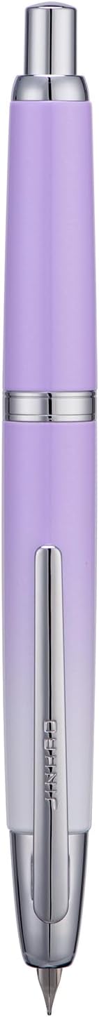 Jinhao 10 Press Fountain Pen with Box, Gradient Light Purple Retractable Fine Nib with Ink Converter Set (Silver Clip)