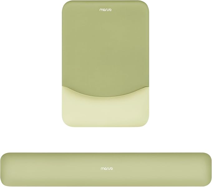 MOSISO Wrist Rest Support for Mouse Pad&Keyboard Set, Rectangular Ergonomic Mousepad Non-Slip Base Home/Office Pain Relief&Easy Typing Pad with Neoprene Cloth&Raised Silicone Lining, Olive Green