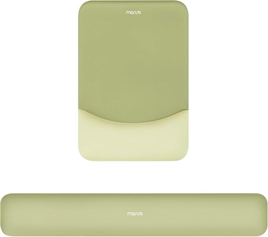 MOSISO Wrist Rest Support for Mouse Pad&Keyboard Set, Rectangular Ergonomic Mousepad Non-Slip Base Home/Office Pain Relief&Easy Typing Pad with Neoprene Cloth&Raised Silicone Lining, Olive Green