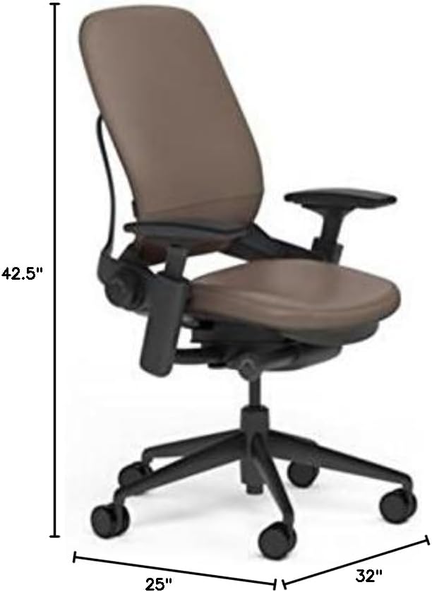 Steelcase Leap Plus Desk Chair Rocky Leather Seat and Back - 500 lb Weight Capacity - Highly Adjustable Arms - Black Frame and Base - Soft Dual Wheel Hard Floor Casters