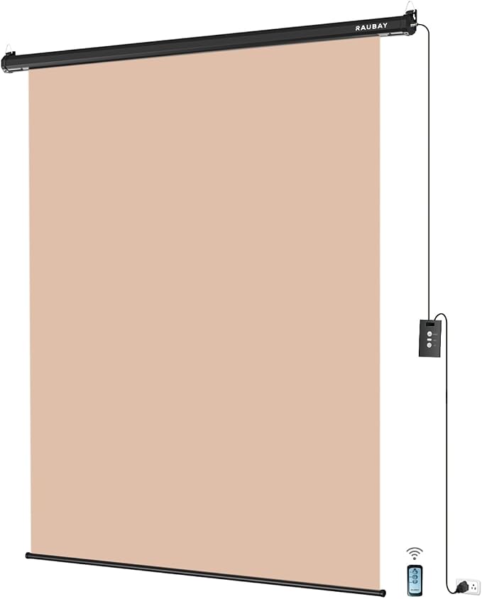 RAUBAY Motorized Pull Down Beige Screen - 59.8" x 86.6" Collapsible Wall-Mount Background for Professional Video Production, Chroma Key Backdrop for YouTube, TikTok, Streaming, Video Conferencing