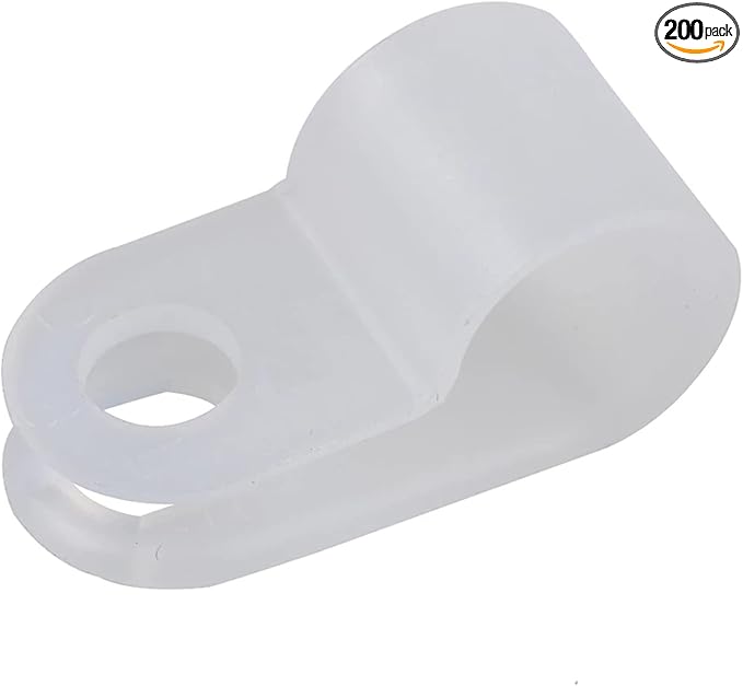 200 Pcs White Nylon R-Type Cable Clamp 1/4 Inch Cable Organizer Assortment Kit for Wire Management