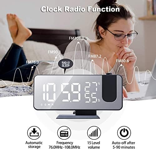 Projection Alarm Clock for Bedrooms Ceiling, Digital Clock Radio | With USB Charger Port, Temperature & Humidity Display, 7.3” Large LED Display,12/24H,Snooze,Dual Loud Clock- 4 Dimmer