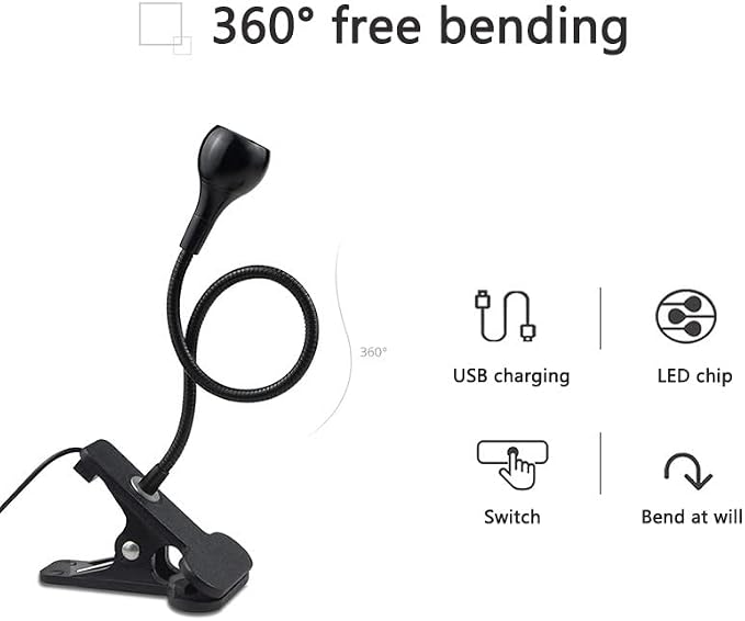 LED Desk Lamp Clip On Light,360°Flexible Gooseneck and Clamp Reading Light,Portable USB Powered Task Light with Clamp,Night Light Clip on for Desk, Bed Headboard and Computers Silver