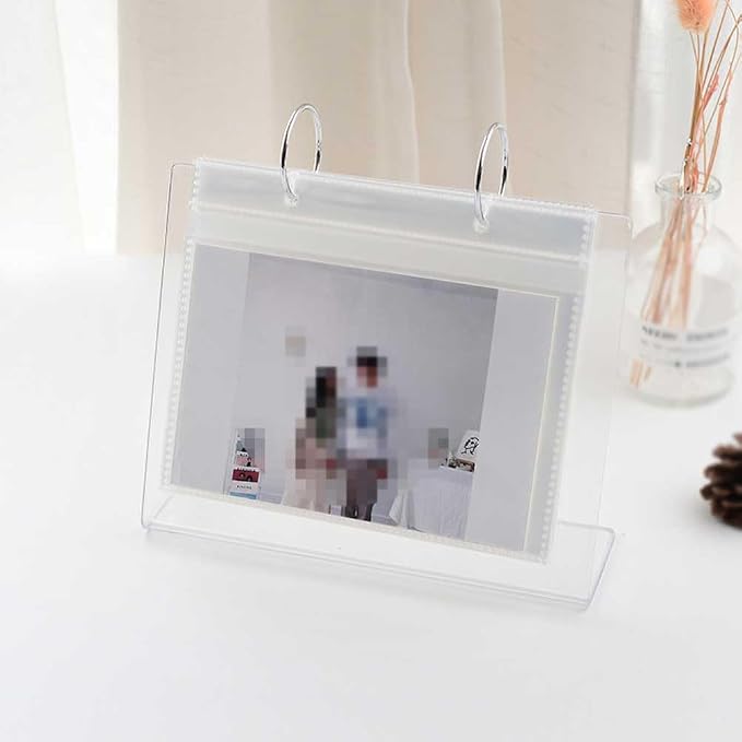 Clear Acrylic Photo Album 5 Inch Flip Calendar Style Photo Frame Scrapbook Album L-Shape Desktop Photo Display Stand Vertical Sign Holder, 17 Pages Hold 34 Pictures (1 Piece)