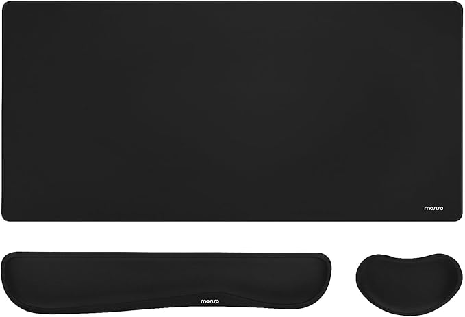 MOSISO Keyboard Mouse Pad Set, Gaming Mouse Pad&Keyboard Wrist Rest&Wrist Rest, Ergonomic Wristrests with Memory Foam Home Office Easy Typing Cushion Non-Slip Mousepad, Black