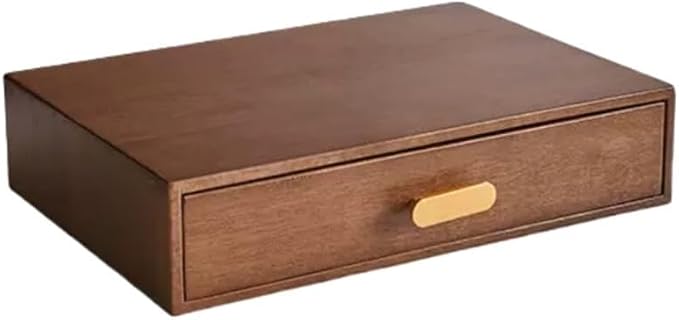 Desktop Storage Cabinet, Wooden Drawer Box, Countertop Storage Box, Organizer with Metal Handle, Multifunctional Storage Drawer for Bedroom, Living Room(Brown)