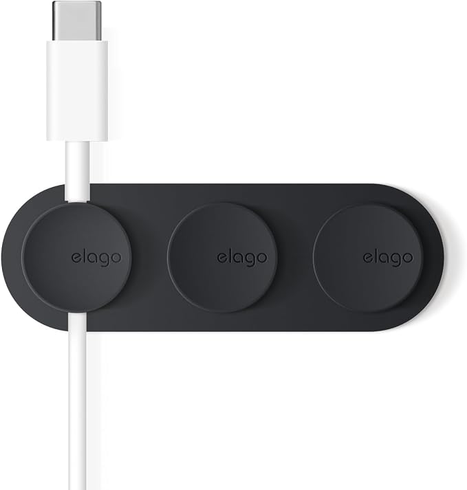 elago Magnetic Cable Management Buttons | Reusable Sticker Attaches to Surface, Organize 3 Cables, Magnetic cable holder, Powerful magnets, Desk Organization (Black)
