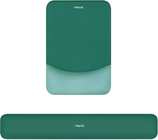 MOSISO Wrist Rest Support for Mouse Pad&Keyboard Set, Rectangular Ergonomic Mousepad Non-Slip Base Home/Office Pain Relief&Easy Typing Pad with Neoprene Cloth&Raised Silicone Lining, Peacock Green