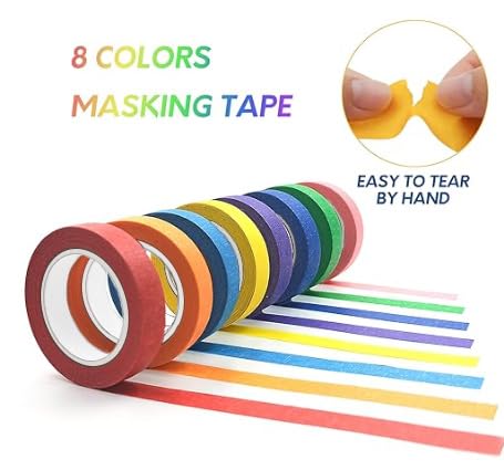 UMETDO 8PCS Colored Masking Tape - Painters Tape, Rainbow Colors Rolls, Kids Art Supplies, Great for Crafts, Labeling, DIY Decorative, 1/2 Inch Masking Tape- Tiny Size