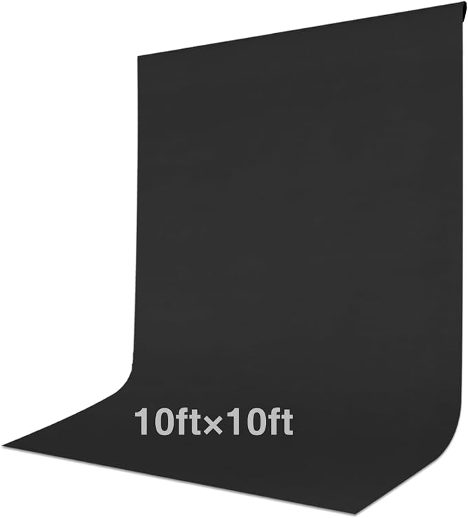 Black Backdrop Curtain 10x10ft (WxH), Black Photo Backdrop for Photography Polyester Collapsible Background Screen for Portrait, Product Video, Pet, Photoshoot, Birthday, Party