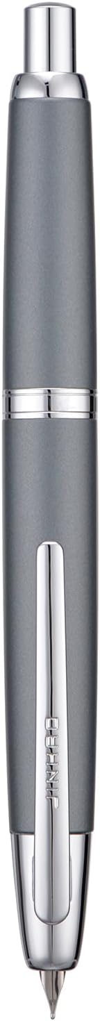 Jinhao 10 Press Fountain Pen with Box, Metal Gray Retractable Extra Fine Nib with Ink Converter Set (Silver Clip)