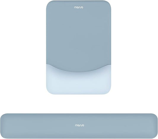 MOSISO Wrist Rest Support for Mouse Pad&Keyboard Set, Rectangular Ergonomic Mousepad Non-Slip Base Home/Office Pain Relief&Easy Typing Pad with Neoprene Cloth&Raised Silicone Lining, Aquamarine