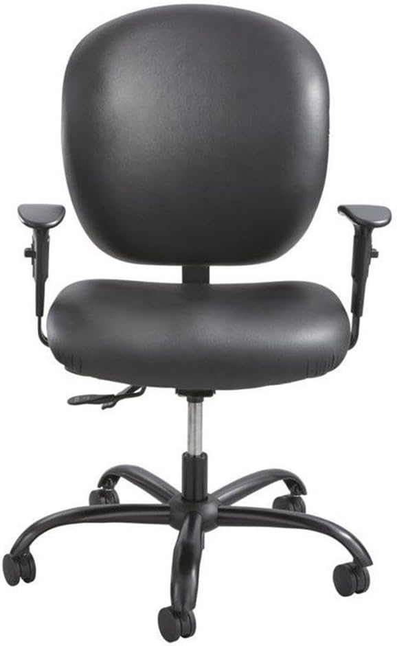 Pemberly Row Modern Task Office Chair, Black Vinyl, 35.5–38 in Height, 26 in Width, Ergonomic Design, Supportive Cushioning, Reinforced Back Tilt, 500 lb Capacity, Contemporary Office Seating