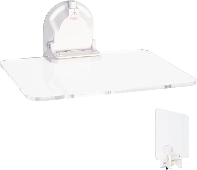 No-Drill Wall Mounted Folding Table 15.75" L x 11.02" W | 15.75" L x 13.39" W Install Size, Strong Vacuum Suction Cup, Waterproof Acrylic Surface for Bathroom, Laundry, Office, RV & Travel