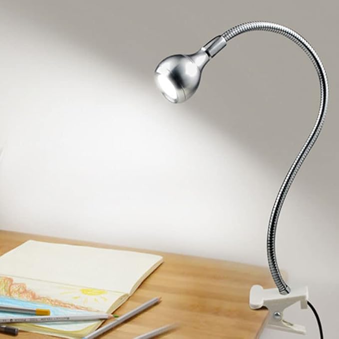LED Desk Lamp Clip On Light,360°Flexible Gooseneck and Clamp Reading Light,Portable USB Powered Task Light with Clamp,Night Light Clip on for Desk, Bed Headboard and Computers Silver