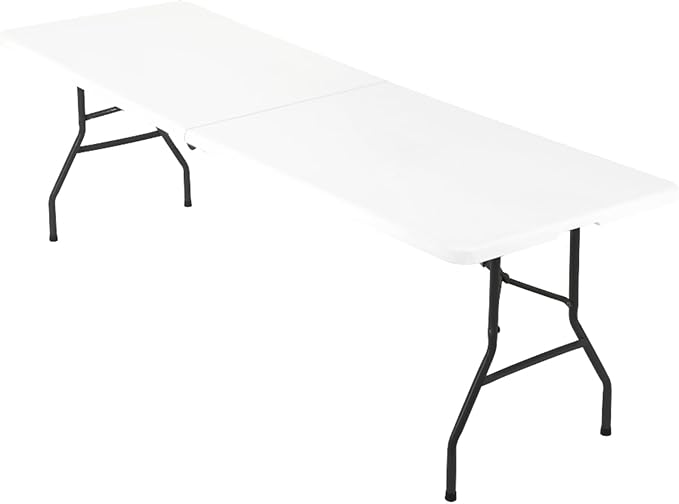 FDW 8FT Plastic Folding Table, Portable with Carrying Handle Perfect for Indoor, Outdoor, Party, Dining, Wedding, Events, Camping, White