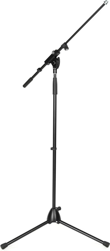 K&M König & Meyer 21075.500.55 Tripod Microphone Stand - Adjustable Telescoping 1-Piece Boom Arm - Professional Grade - Heavy Duty with Folding Leg Base - German Made - Black