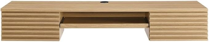 Pemberly Row Wall Mount Office Desk, 60 in Particleboard and Wood, Oak Finish, Mid-Century Modern Style with Keyboard Tray and Storage Drawers, Durable Design for Home Office or Dorm Room Use
