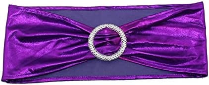 Tvoip 10PCS Chair Cover Stretch Band with Buckle Slider Sashes Bow Wedding Banquet Chair Decoration (Metallic Purple)