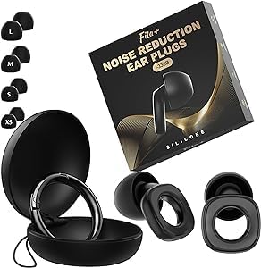 Fita+ Focus Earplugs for Noise Reduction up to 24dB- Soft & Reusable Ear Plugs Noise Cancelling for Hearing Protection and Noise Sensitivity - 8 Ear Tips in XS/S/M/L - Black