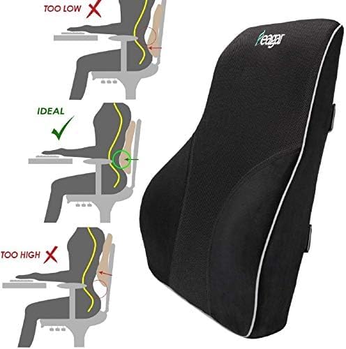 Feagar Lumbar Support Pillow Back Support- Extra Large Memory Foam Pillows | for Lower Back Pain Relief, for Car Seat Office Chair Home, Low Back Pillow Chair Cushions with Extension Strap, Black