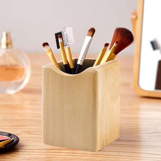 Wooden Pen Holder for Desk, 2 Pack Natural Wood Pencil Cup Holder – Office Desk Accessories Organizer, Makeup Brush Holder, Kids Crayon Marker Caddy, Eco-Friendly (2 Pack Beech Color)