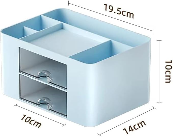 Stationary Organiser 7-Grid Desk Organizer with Drawer – Multifunctional Plastic Table Organizer & Pen Holder for School, Office, and Home (Blue)