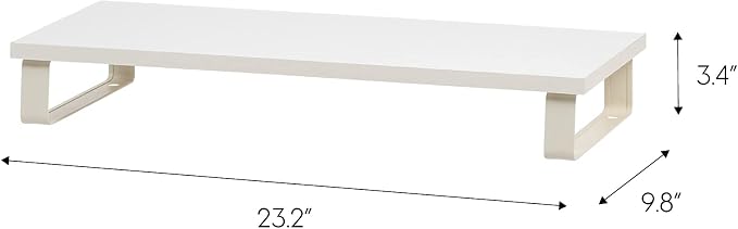 IRIS USA 1-Tier Monitor Stand with Metal Legs Desktop Organizer, White | Elevates monitors and laptops while organizing keyboards, office supplies, and desktop essentials