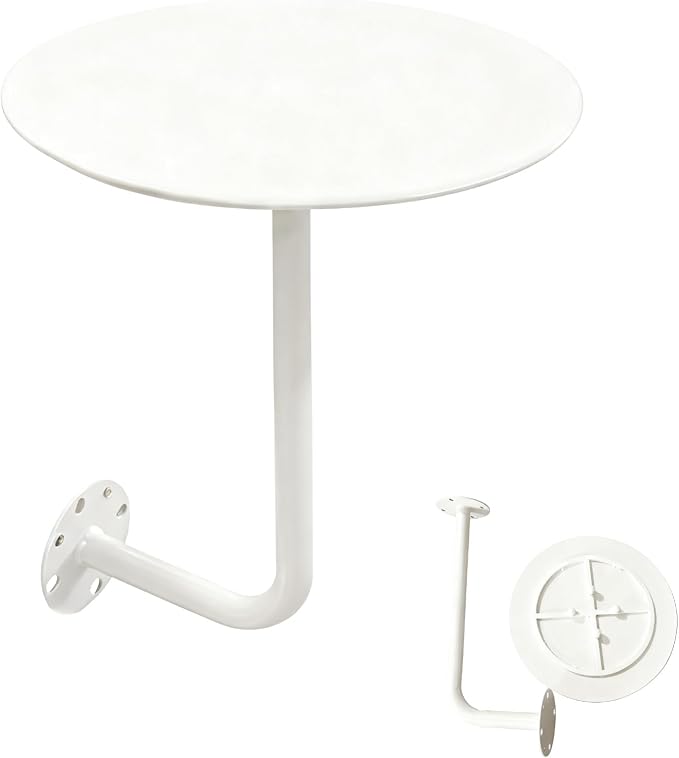 Round Coffee Table for Indoor/Outdoor, Wall Mounted Counter Height Bistro Pub Table, Modern Wall Dining Desk L-Type BistroTray with Metal Leg(White,35cm/13.7inch)