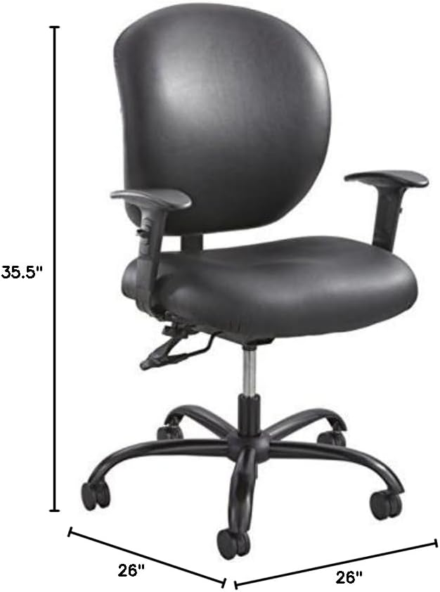 Scranton & Co Contemporary Task Office Chair, 35.5-38" H x 26" W x 26" D, Black Vinyl, Ergonomic Cushioned Seat and Back, Reinforced Mechanism with Tilt, Heavy-Duty 500 lbs Rating for Office Use