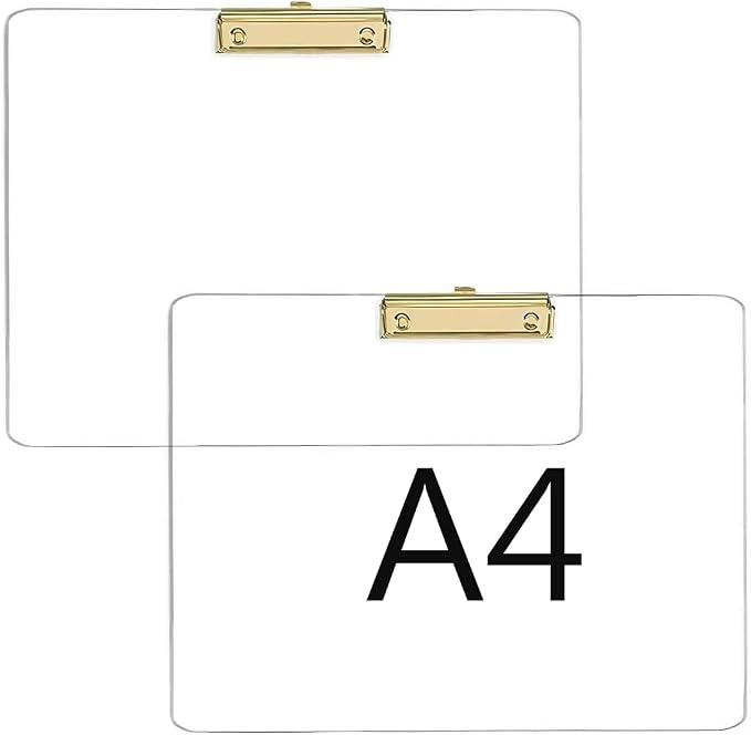 JIARI 2 Pack Clear Acrylic Office Clipboard A4 Letter Size 9.06" x 12.6" (Gold Horizontal)