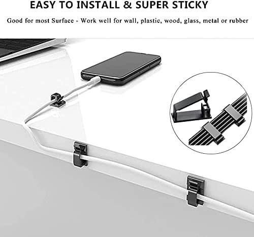 Cord Management Organizer Kit 4 Cable Sleeve split 192PCS Cable Management | 41Self Adhesive Cable Clips Holder, 10pcs and 2 Roll Self Adhesive tie ,100 Fastening Cable Ties, for TV Office Car Desk Home