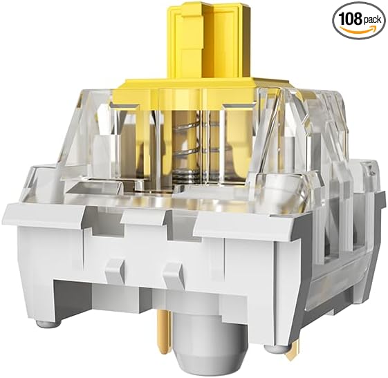 ZhouWang Yellow Switch 3 Pin 50gf Pre-Lubricated,Dustproof Linear Switch,Suitable for RGB,Mechanical Gaming Keyboards、MX Mechanical Keyboard(Yellow,108PCS)