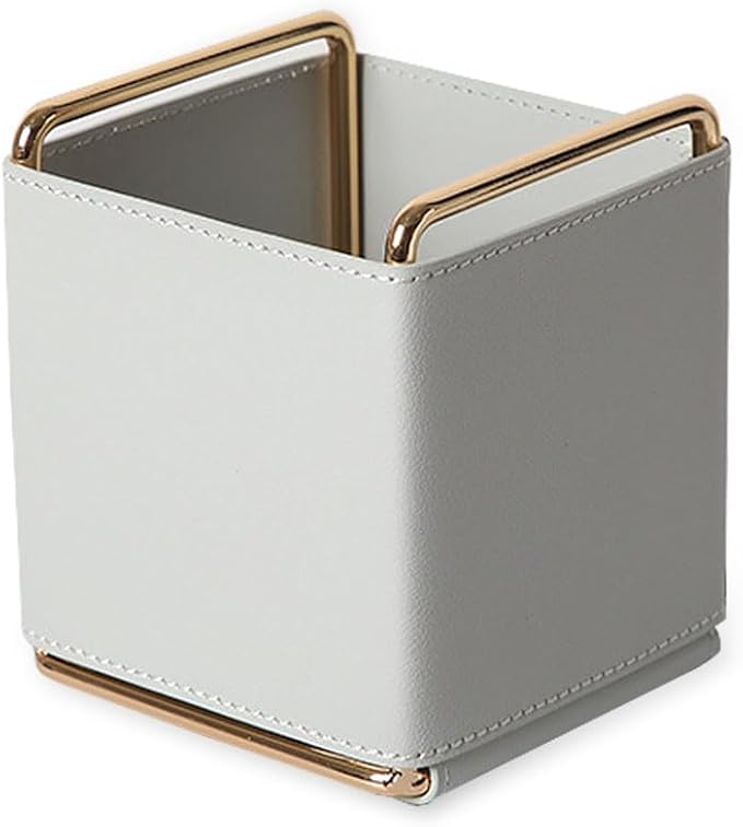 PU Leather Desktop Organizer for Pens, 4.3" Compact Size Grey | Cotroller, Keys, Glasses, Makeup Brushes Holder, Multipurpose Table Caddy Storage for Office & Home Decor