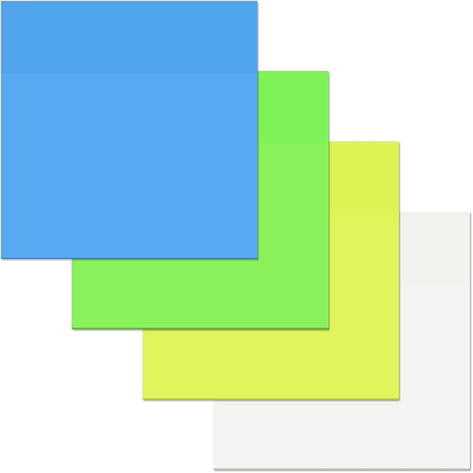 Sticky Notes，Transparent Sticky Notes， Self-Adhesive, Waterproof，Bright Color, 3x3 Inch，200 Pcs for Office,School,Teacher Supplies, Study Supplies (4, White, Sky Blue,Yellow, Green)