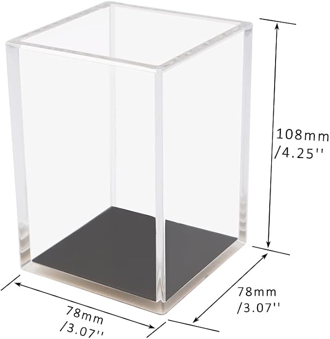 MEI YI TIAN Clear Acrylic Pencil Pen Holder Cup with Black Bottom, Desk Accessories Makeup Brush Holders Modern Design Desktop Organizer for Countertop Desk Accessory Storage