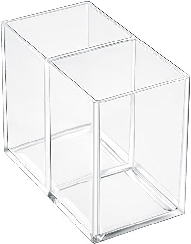 Gejoy Acrylic Pencil Pen Holder Clear Makeup Brush Organizer 2 Compartments for Desktop Stationery Office Bedroom