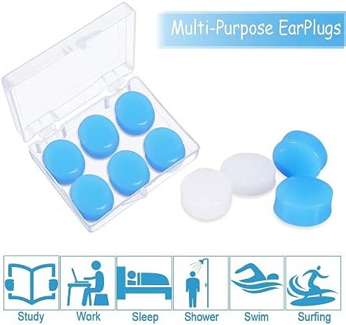 24 Pairs Soft Silicone Ear Plugs Putty Ear Plugs for Sleeping Swimming earplugs for Kids Adults, Transparent + Blue