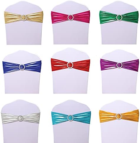 Tvoip 10PCS Chair Cover Stretch Band with Buckle Slider Sashes Bow Wedding Banquet Chair Decoration (Metallic Red)