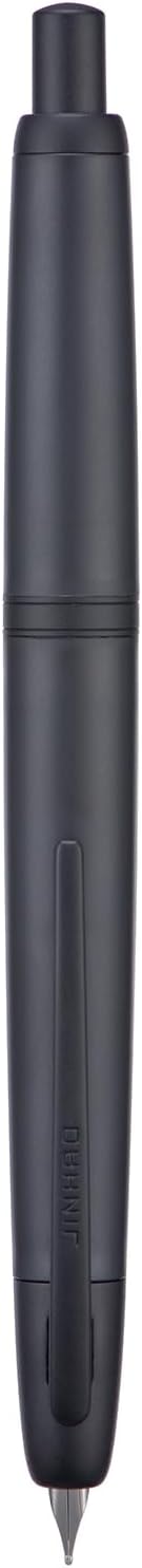 Jinhao 20 Press Fountain Pen, Matte Black Retractable Extra Fine Nib with Ink Converter Set (Black Clip)