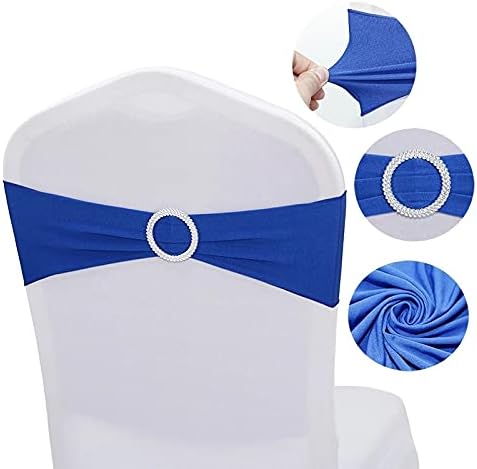 Tvoip 10PCS Chair Cover Stretch Band with Buckle Slider Sashes Bow Wedding Banquet Chair Decoration (Royal Blue)
