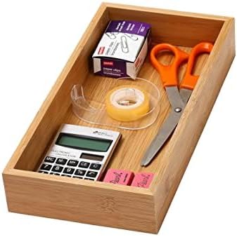 YBM Home Bamboo Drawer Organizer Storage Box for Kitchen Drawer, Junk Drawer, Office, Bedroom, Children Room, Craft, Sewing, and Bathroom, 6x12x2 inch