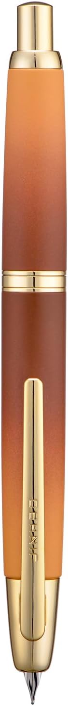 Jinhao 10 Press Fountain Pen with Box, Caramel Orange Gradient Retractable Fine Nib with Ink Converte Set (Golden Clip)