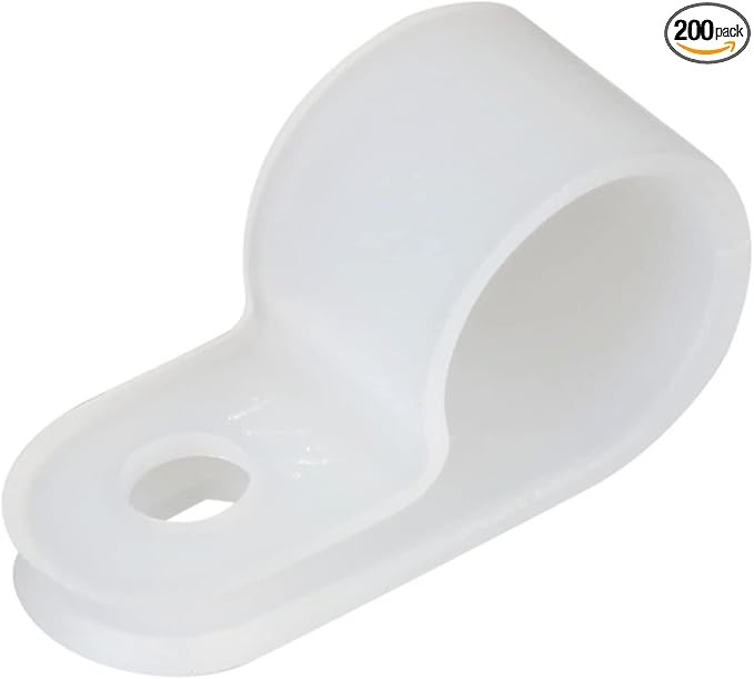 200pcs White Nylon R-Type Cable Clamp Fastener 1/2 Inch Plastic Wire Clips Clamps Fasteners Assortment for Cable Conduit