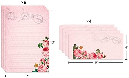 Paper Master Stationary Paper and Envelopes Set - Japanese Stationery Set with Lines Vintage Floral Letter Paper - 48 Sheets + 24 Envelopes, 7 x 10 Inch of Each Stationary Paper